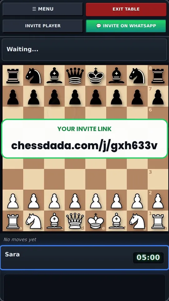 Your invite link shown on the table