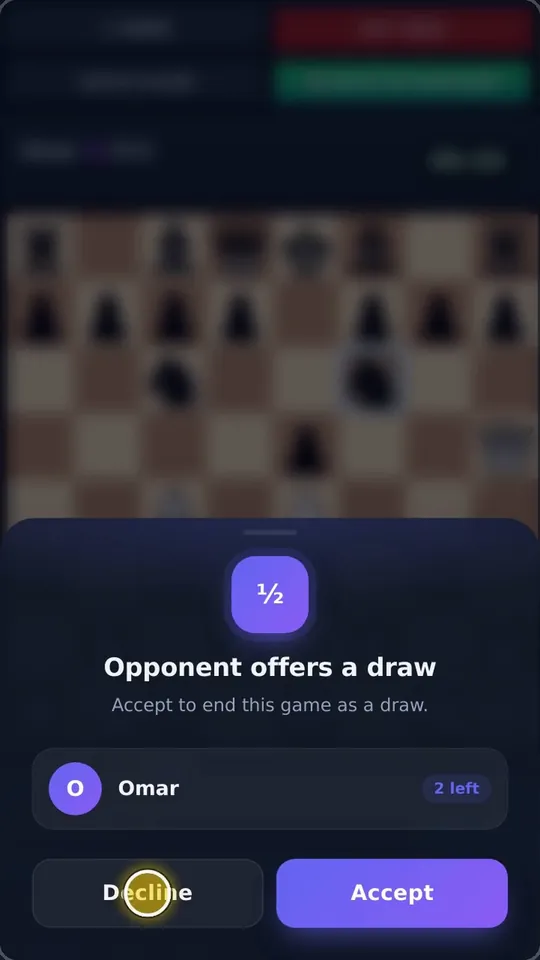 Opponent offers a draw card with Accept and Decline
